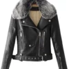 Women’s Faux Fur Quilted black Moto Jacket