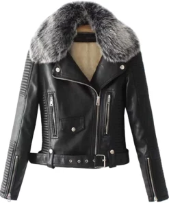 Women’s Faux Fur Quilted black Moto Jacket