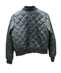 Womens Quilted Biker Bomber Black Leather Jacket