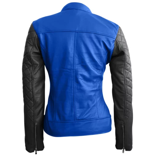 Women's Quilted Blue & Black Leather Jacket