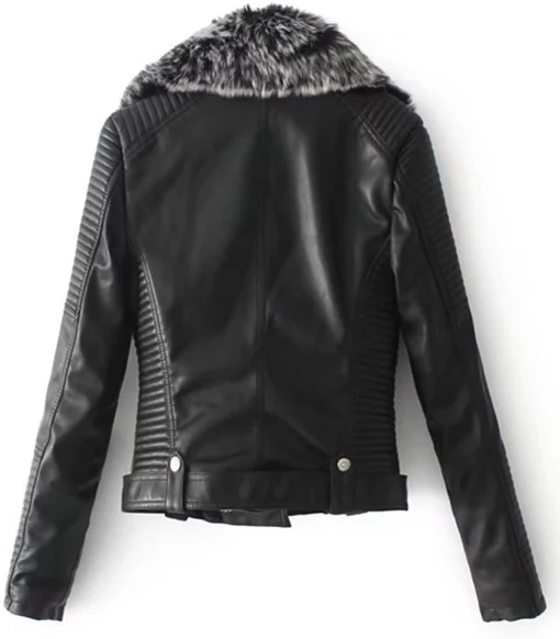 Women’s Winter Style Faux Fur Brown & Black Quilted Motorcycle Jacket