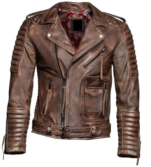 Men Distressed Quilted Leather Jacket